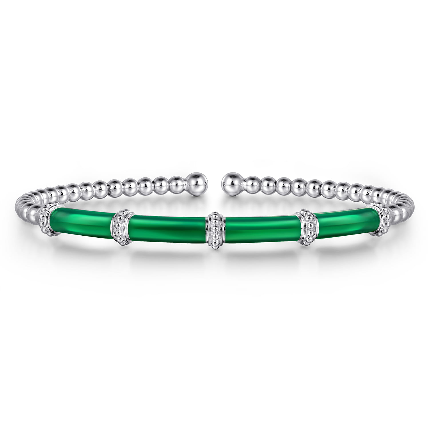 Enamel - 14K White Gold Bujukan and Bar Split Bangle with Chrome Green Enamel - Shot 1