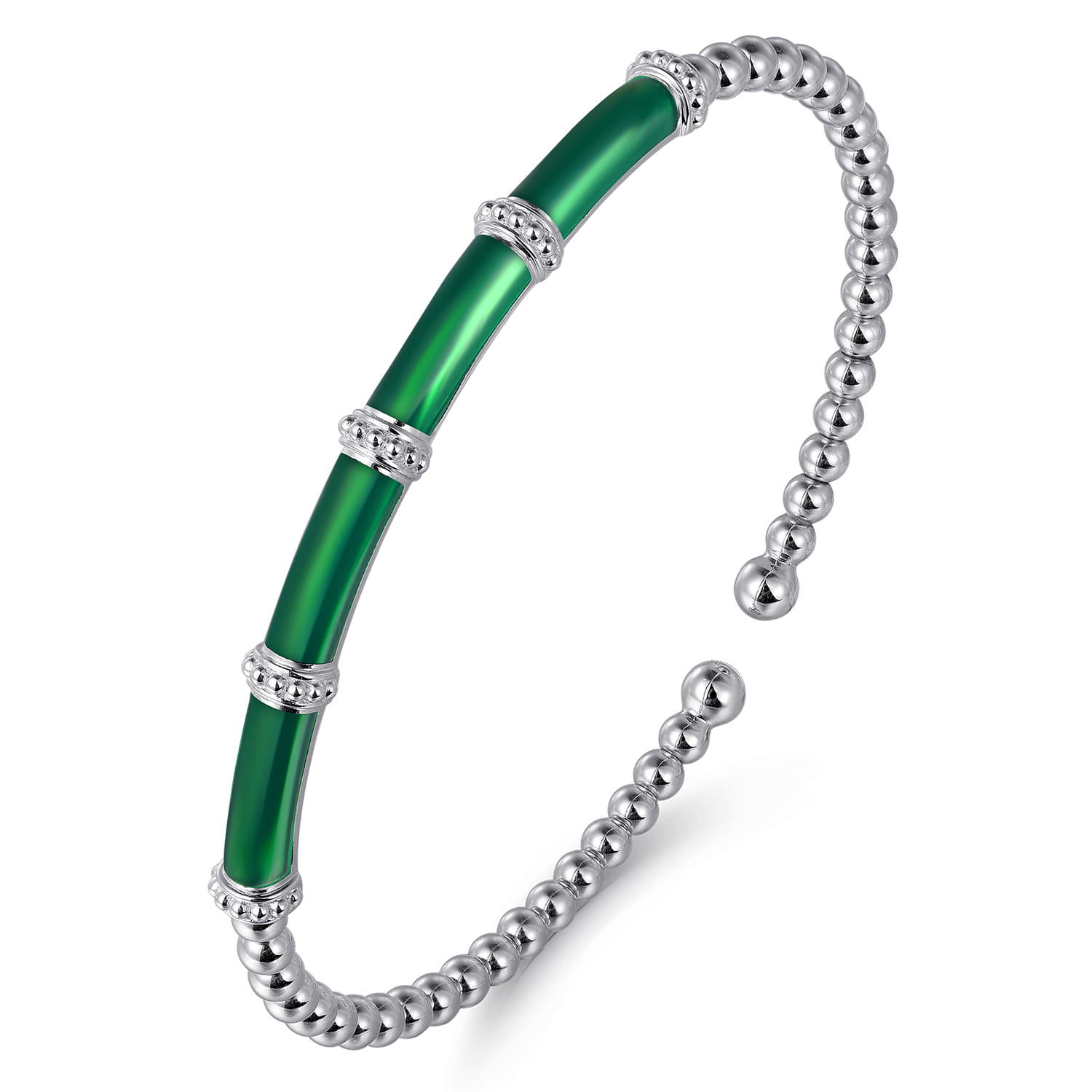 Enamel - 14K White Gold Bujukan and Bar Split Bangle with Chrome Green Enamel - Shot 2