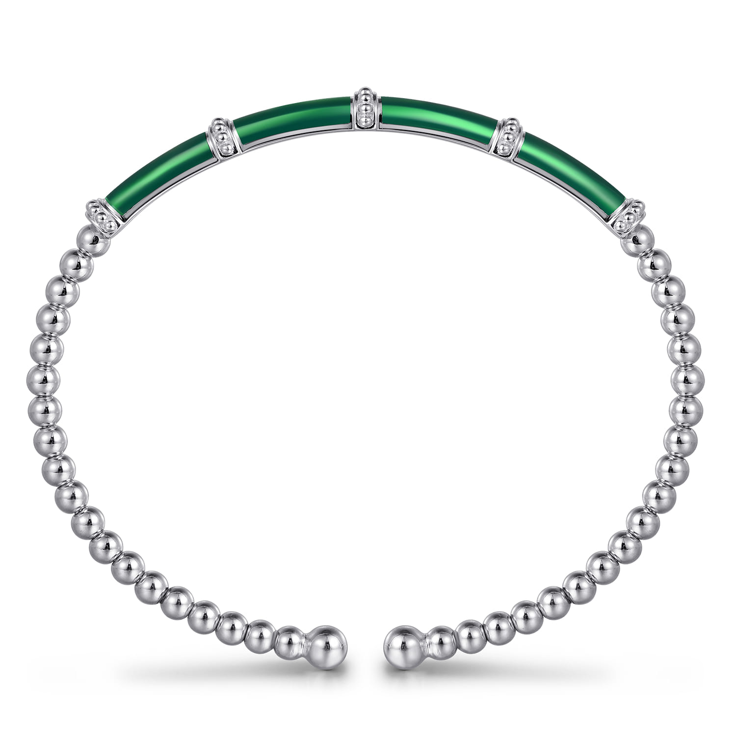 Enamel - 14K White Gold Bujukan and Bar Split Bangle with Chrome Green Enamel - Shot 3