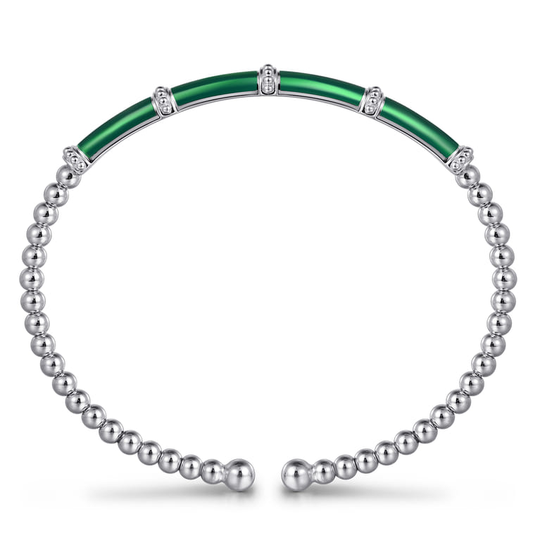 Enamel - 14K White Gold Bujukan and Bar Split Bangle with Chrome Green Enamel - Shot 3