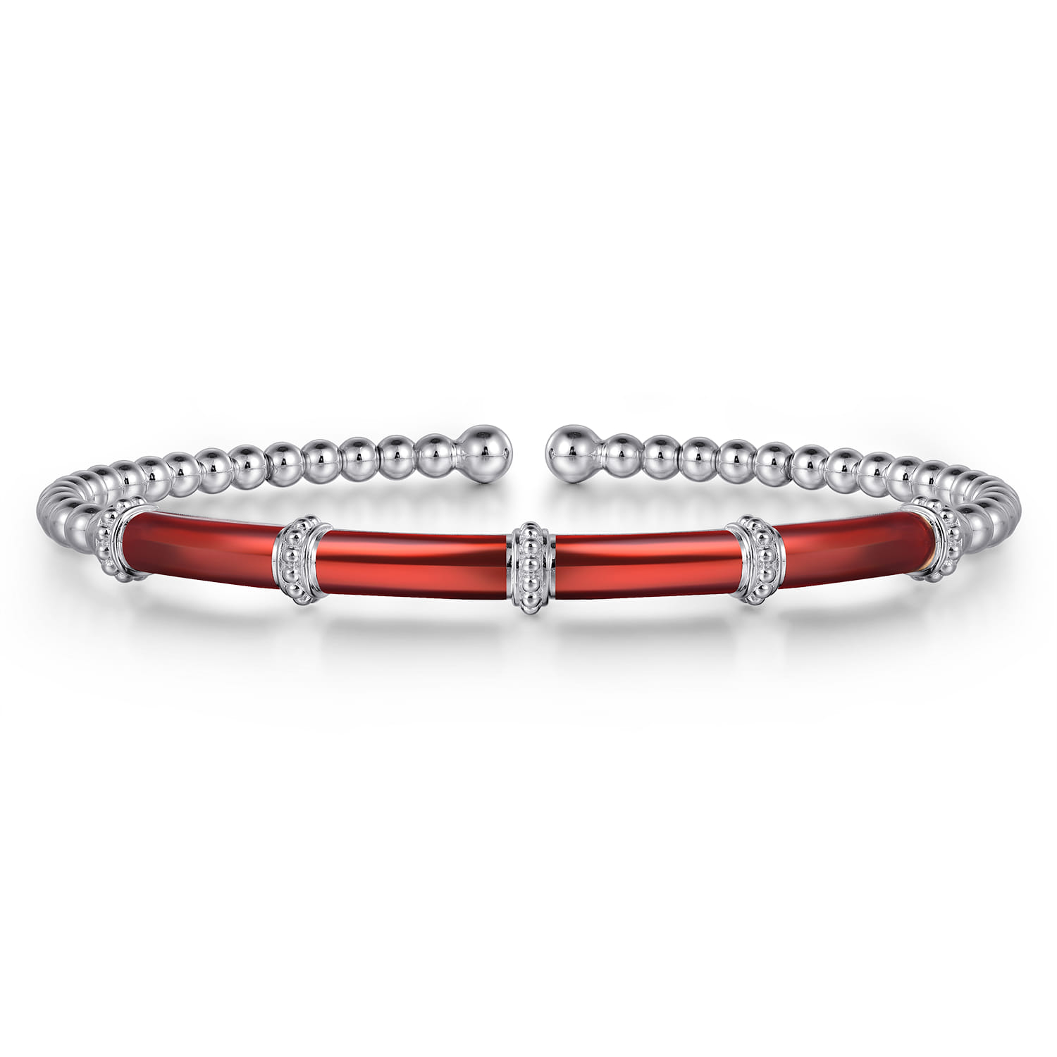 Enamel - 14K White Gold Bujukan and Bar Split Bangle with Chrome Red Enamel - Shot 1