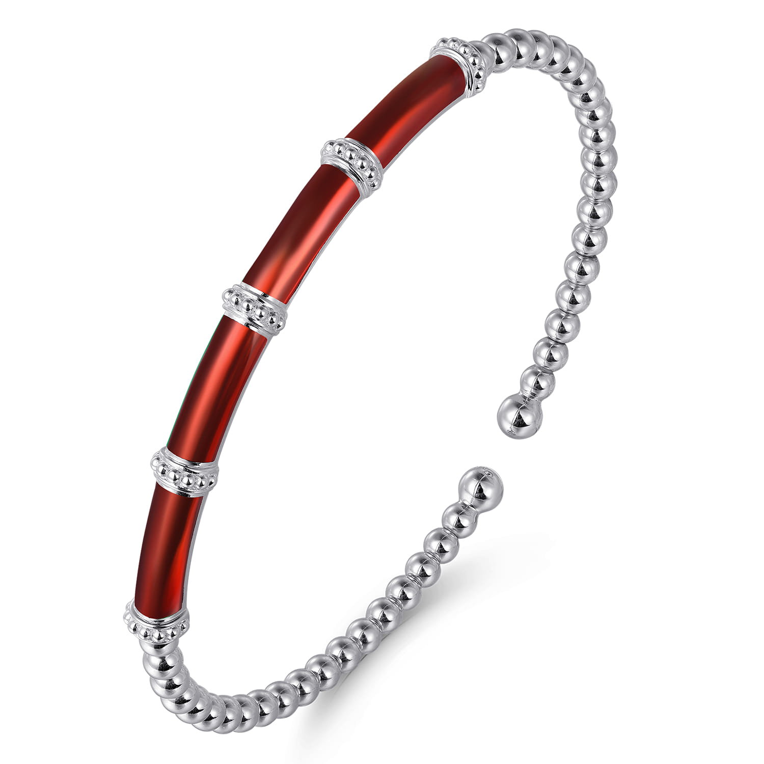 Enamel - 14K White Gold Bujukan and Bar Split Bangle with Chrome Red Enamel - Shot 2