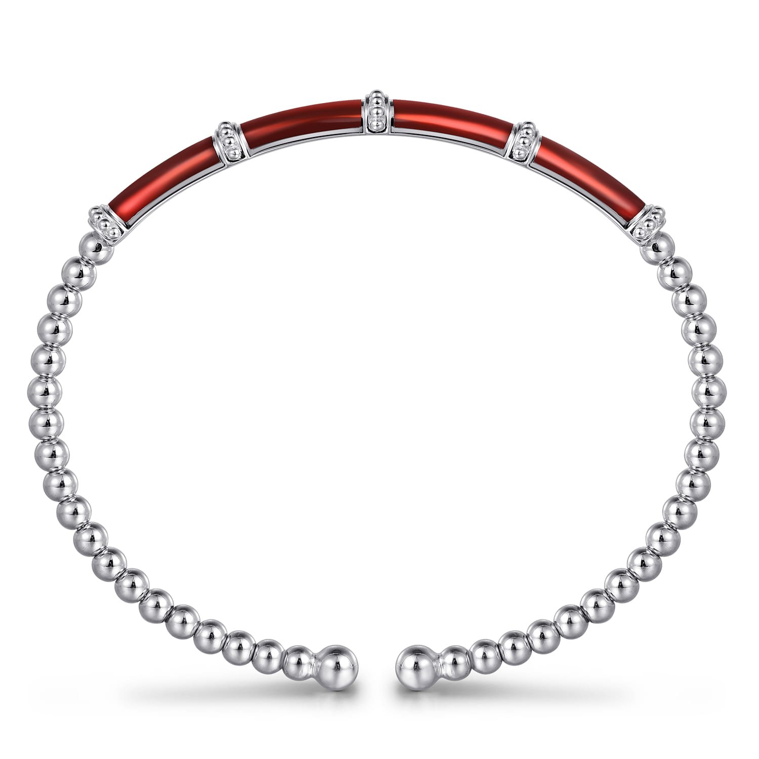 Enamel - 14K White Gold Bujukan and Bar Split Bangle with Chrome Red Enamel - Shot 3