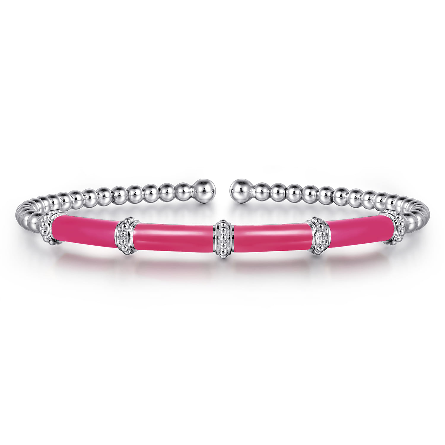 Enamel - 14K White Gold Bujukan and Bar Split Bangle with Fuchsia Enamel - Shot 1