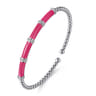 Enamel - 14K White Gold Bujukan and Bar Split Bangle with Fuchsia Enamel