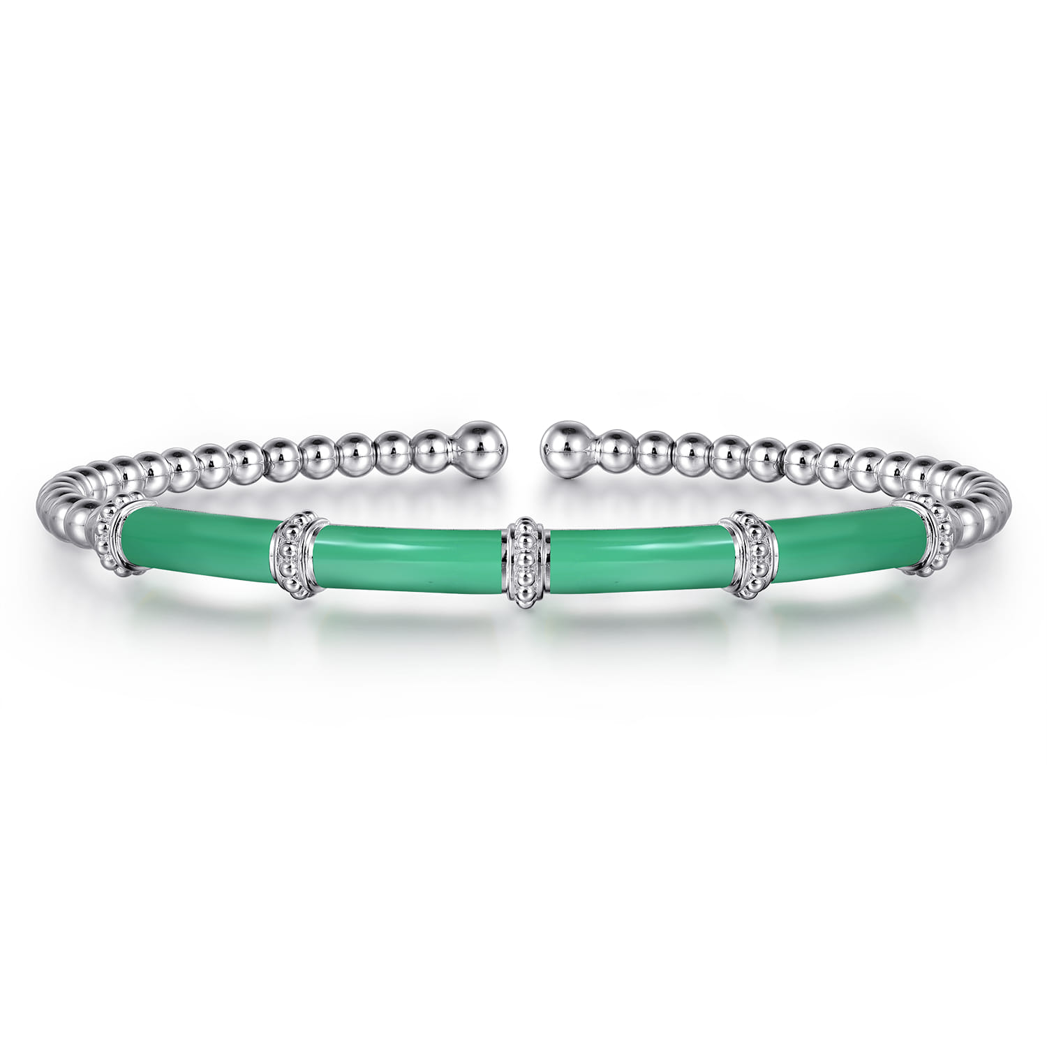 Enamel - 14K White Gold Bujukan and Bar Split Bangle with Mint Green Enamel - Shot 1