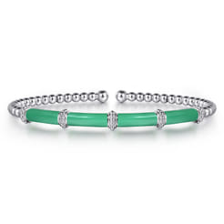 Enamel - 14K White Gold Bujukan and Bar Split Bangle with Mint Green Enamel