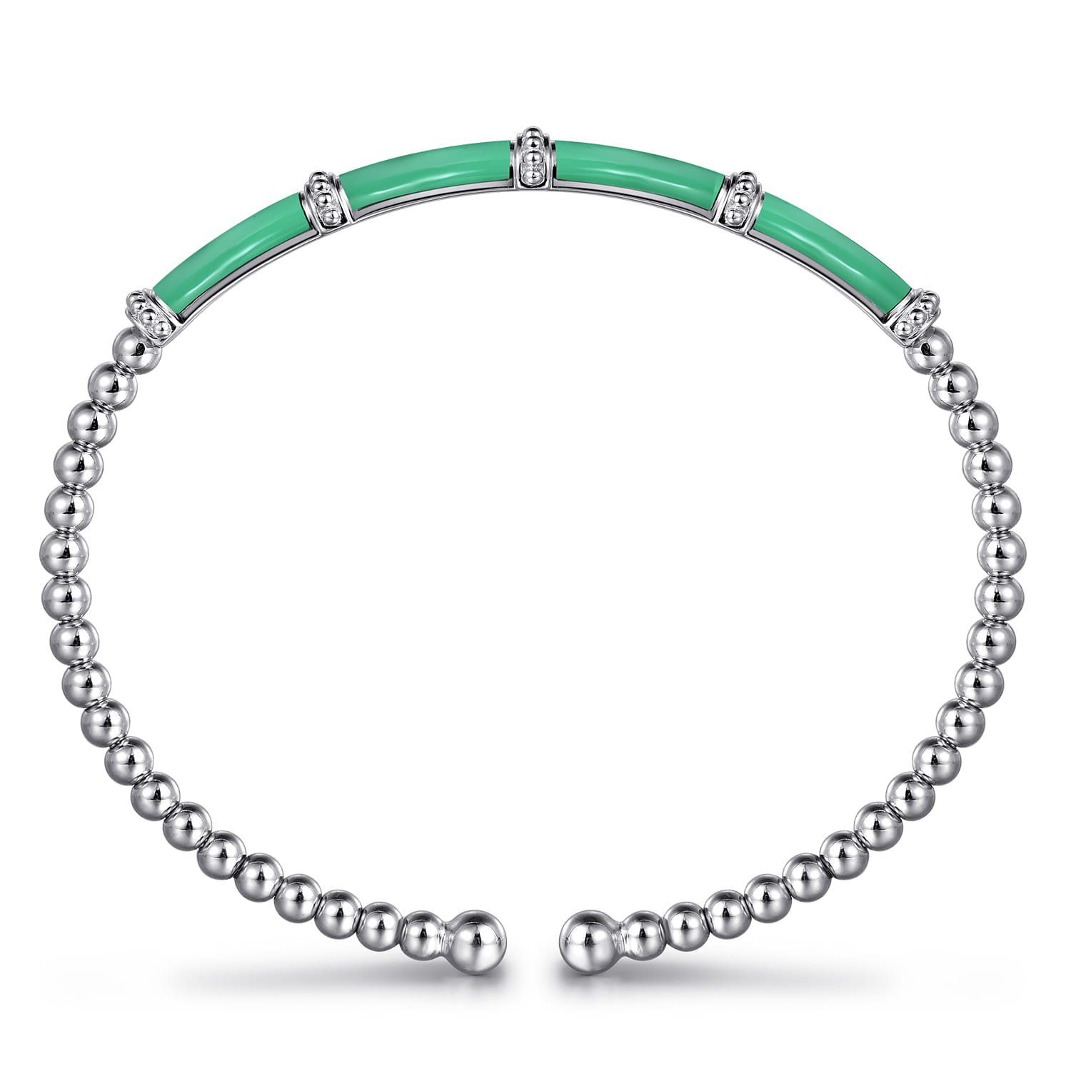 Enamel - 14K White Gold Bujukan and Bar Split Bangle with Mint Green Enamel - Shot 3