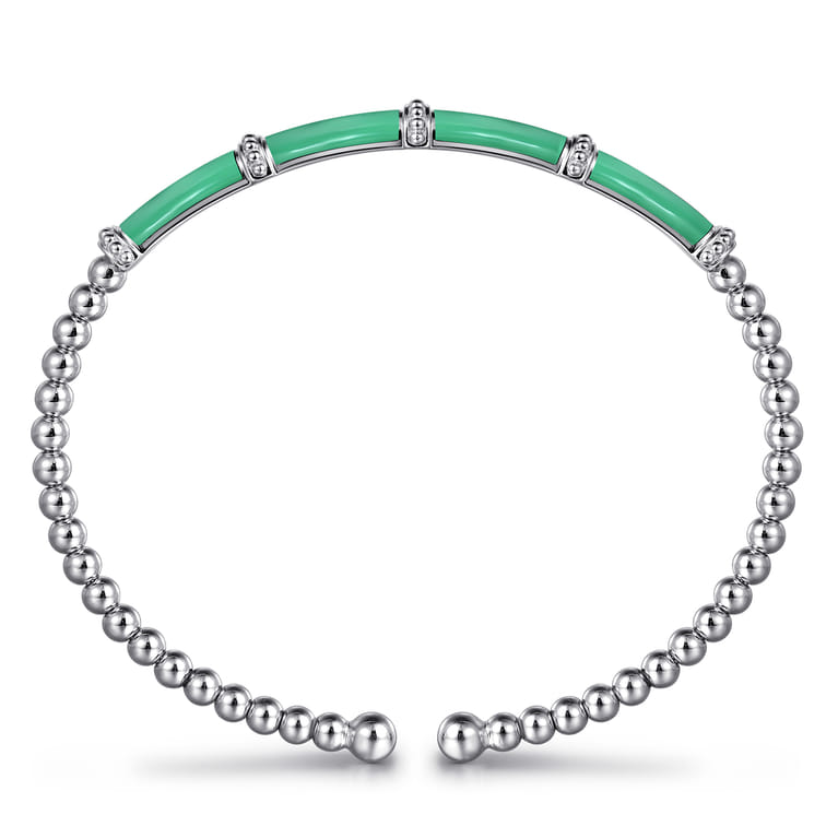 Enamel - 14K White Gold Bujukan and Bar Split Bangle with Mint Green Enamel - Shot 3