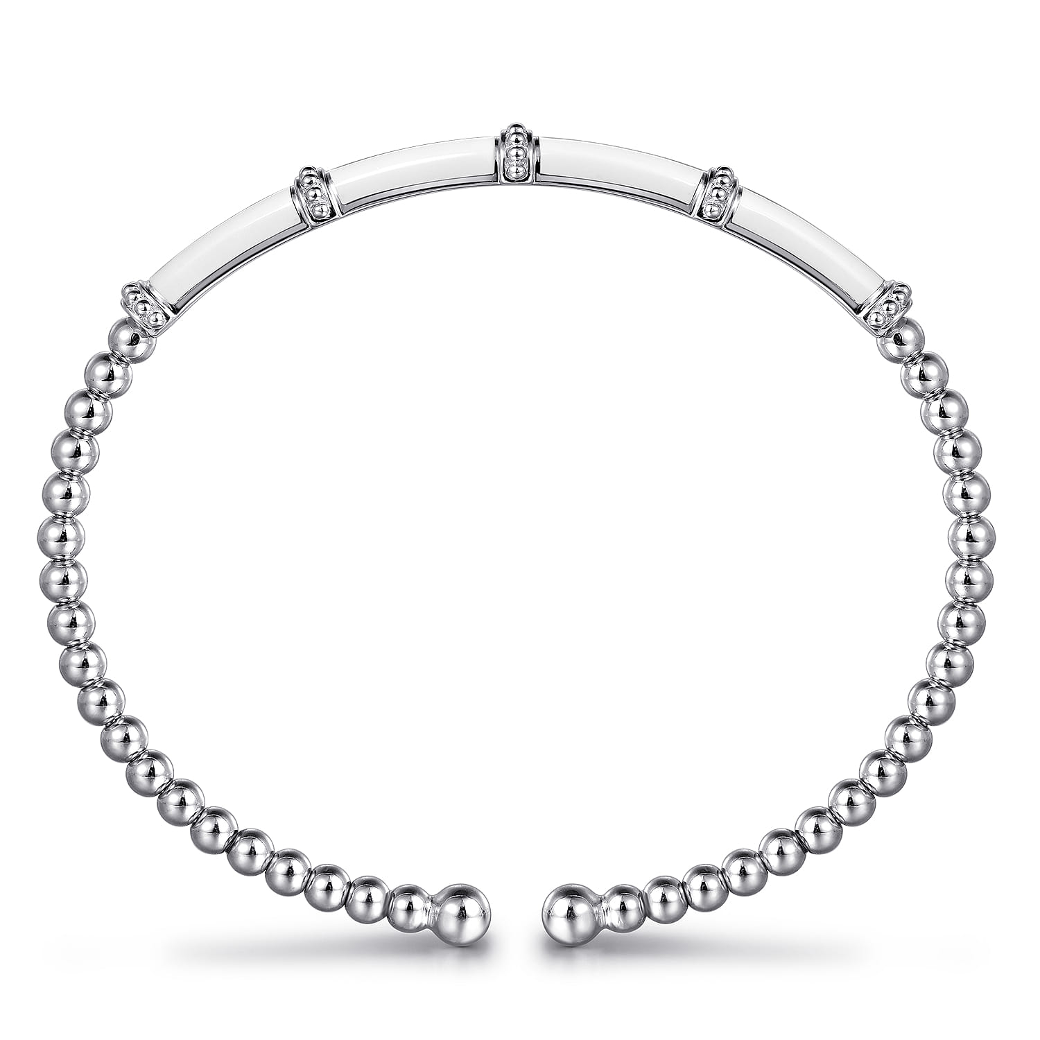 Enamel - 14K White Gold Bujukan and Bar Split Bangle with White Enamel - Shot 3