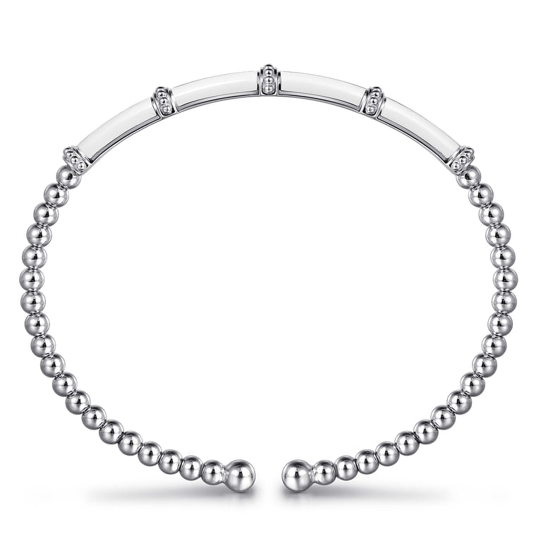 Enamel - 14K White Gold Bujukan and Bar Split Bangle with White Enamel - Shot 3