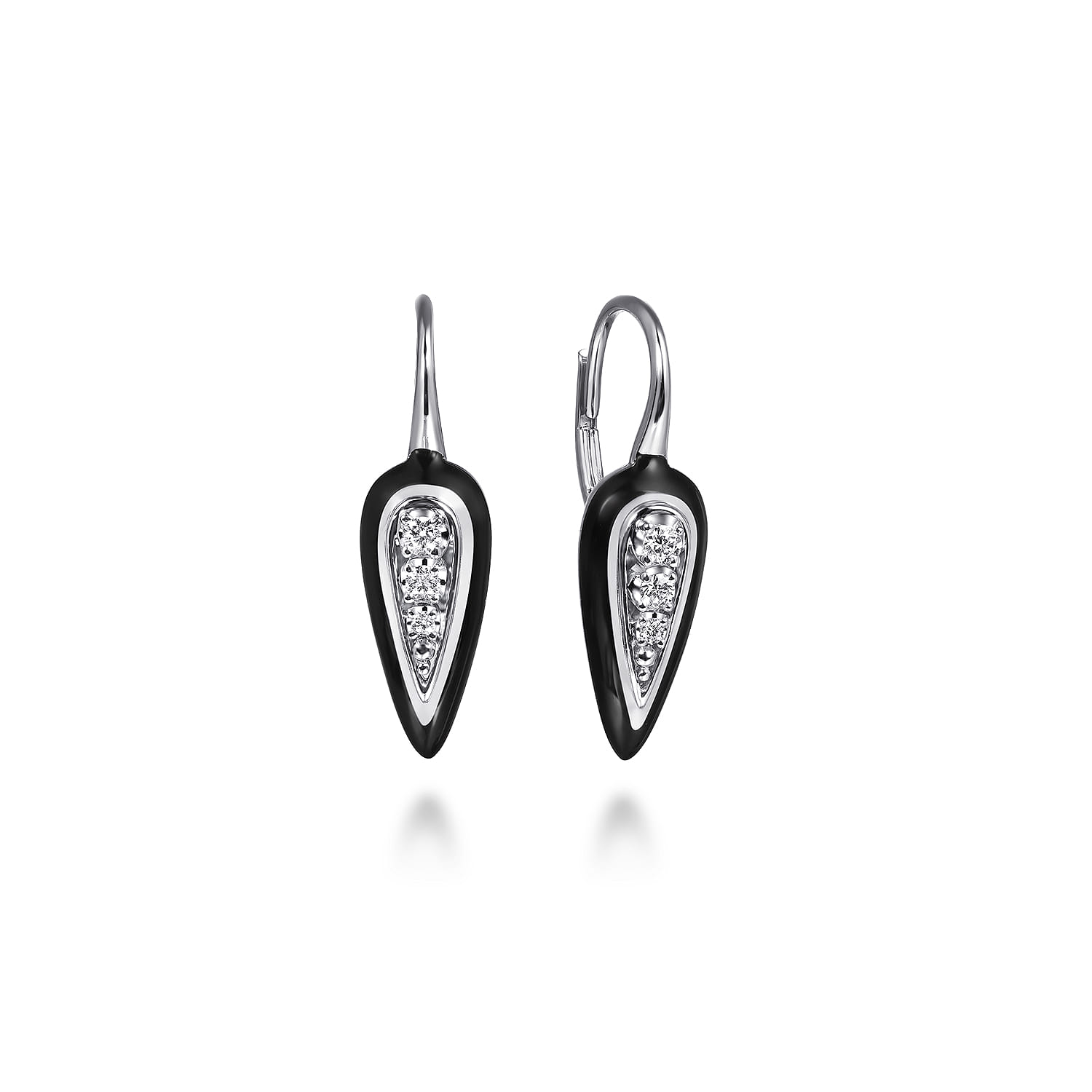 Enamel - 14K White Gold Diamond Drop Earrings with Black Enamel - 0.14 ct - Shot 1