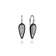 Enamel - 14K White Gold Diamond Drop Earrings with Black Enamel