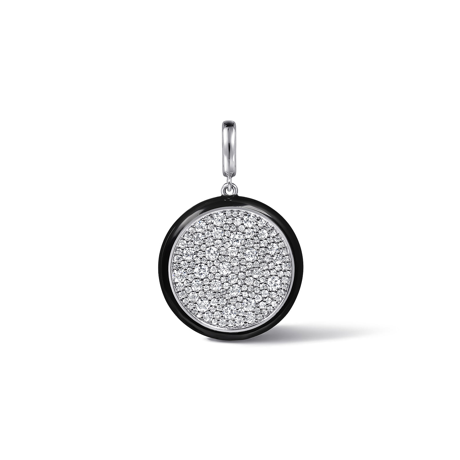 Enamel - 14K White Gold Diamond Medallion With Detachable Bail with Black Enamel