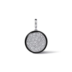 Enamel - 14K White Gold Diamond Medallion With Detachable Bail with Black Enamel
