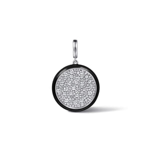 Enamel - 14K White Gold Diamond Medallion With Detachable Bail with Black Enamel