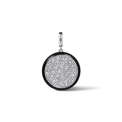 Enamel - 14K White Gold Diamond Medallion With Detachable Bail with Black Enamel