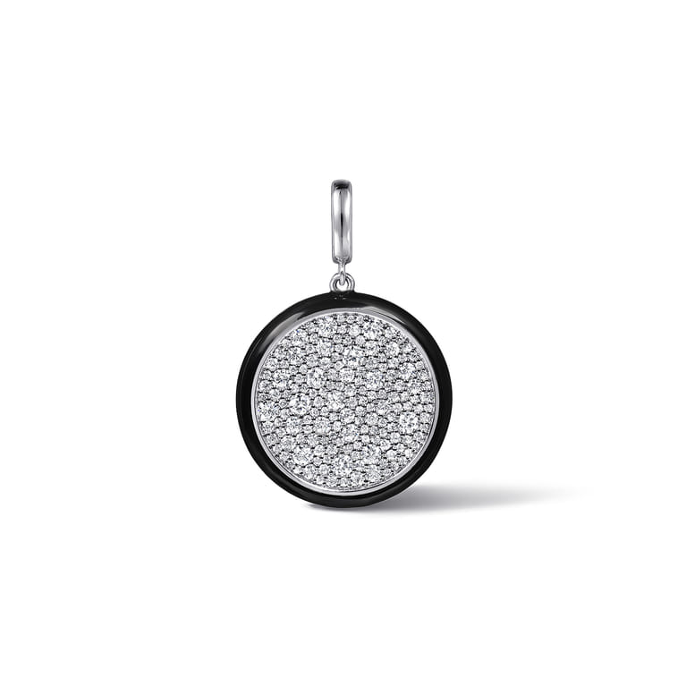 Enamel - 14K White Gold Diamond Medallion With Detachable Bail with Black Enamel - 1.5 ct - Shot 1