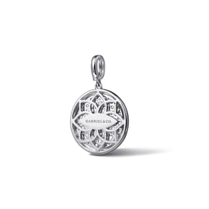 Enamel - 14K White Gold Diamond Medallion With Detachable Bail with Black Enamel