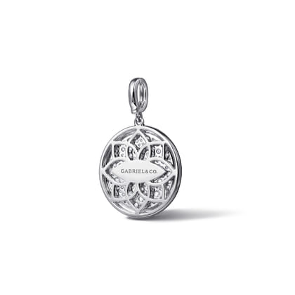 Enamel - 14K White Gold Diamond Medallion With Detachable Bail with Black Enamel