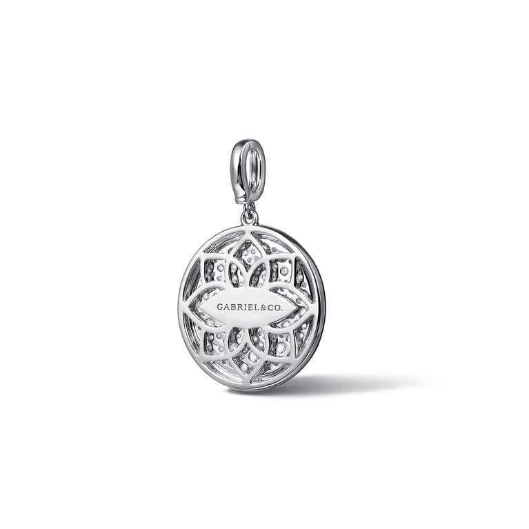Enamel - 14K White Gold Diamond Medallion With Detachable Bail with Black Enamel - 1.5 ct - Shot 2