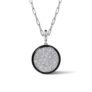Enamel - 14K White Gold Diamond Medallion With Detachable Bail with Black Enamel