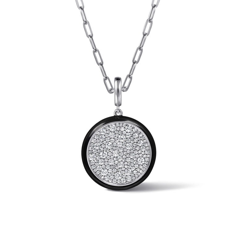 Enamel - 14K White Gold Diamond Medallion With Detachable Bail with Black Enamel - 1.5 ct - Shot 3