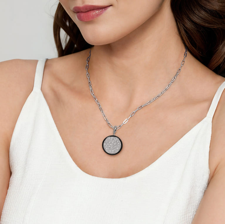 Enamel - 14K White Gold Diamond Medallion With Detachable Bail with Black Enamel - 1.5 ct - Shot 5