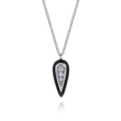 Enamel - 14K White Gold Diamond Pendant Necklace with Black Enamel