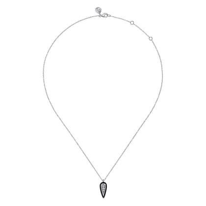 Enamel - 14K White Gold Diamond Pendant Necklace with Black Enamel