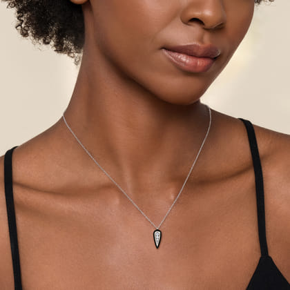 Enamel - 14K White Gold Diamond Pendant Necklace with Black Enamel