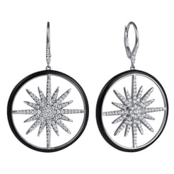 Enamel - 14K White Gold Diamond Spike Huggie Drop Earrings with Black Enamel
