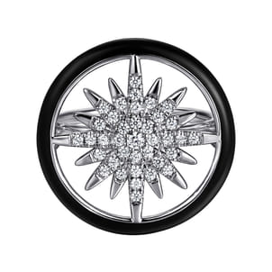 Enamel - 14K White Gold Diamond StarBurst Signet Ring with Black Enamel