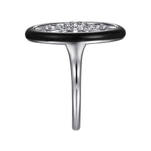 Enamel - 14K White Gold Diamond StarBurst Signet Ring with Black Enamel