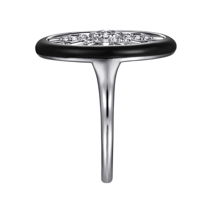 Enamel - 14K White Gold Diamond StarBurst Signet Ring with Black Enamel