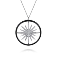 Enamel - 14K White Gold Diamond Starburst Pendant Necklace with Black Enamel