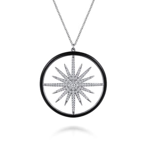 Enamel - 14K White Gold Diamond Starburst Pendant Necklace with Black Enamel