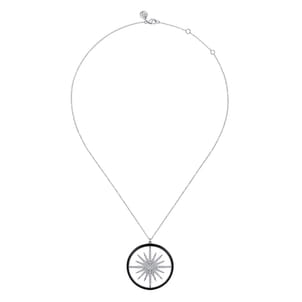 Enamel - 14K White Gold Diamond Starburst Pendant Necklace with Black Enamel