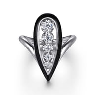 Enamel - 14K White Gold Graduating Diamond Chevron Ring with Black Enamel