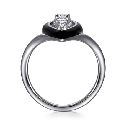 Enamel - 14K White Gold Graduating Diamond Chevron Ring with Black Enamel