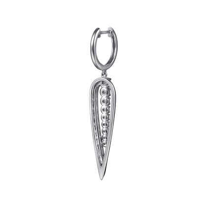 Enamel - 14K White Gold Graduating Diamond Huggie Drop Earrings with Black Enamel