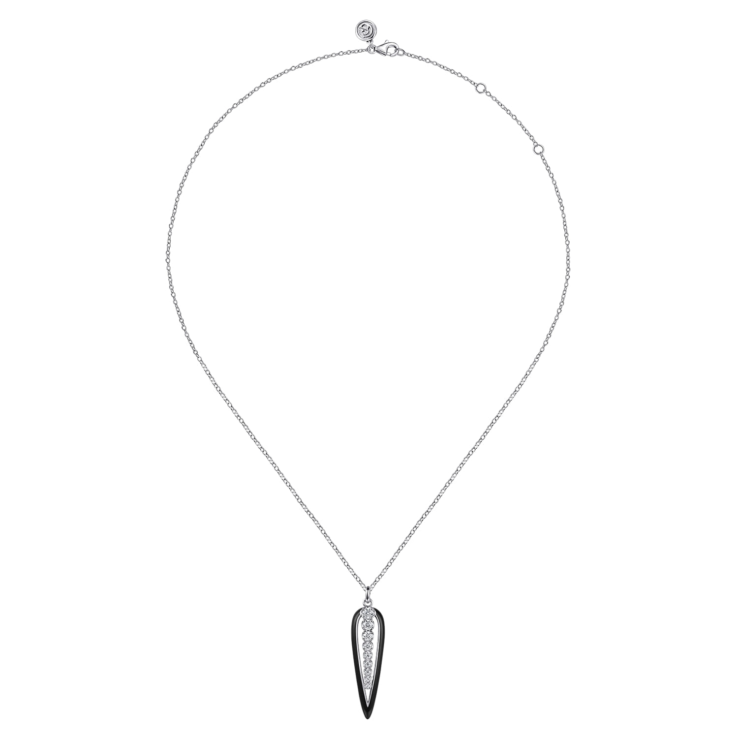 Enamel - 14K White Gold Graduating Diamond Pendant Necklace with Black Enamel - 0.5 ct - Shot 2