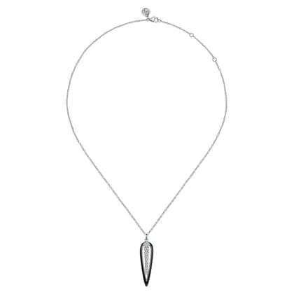 Enamel - 14K White Gold Graduating Diamond Pendant Necklace with Black Enamel