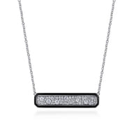 Enamel - 14K White Gold Pave Diamond Bar Necklace with Black Enamel