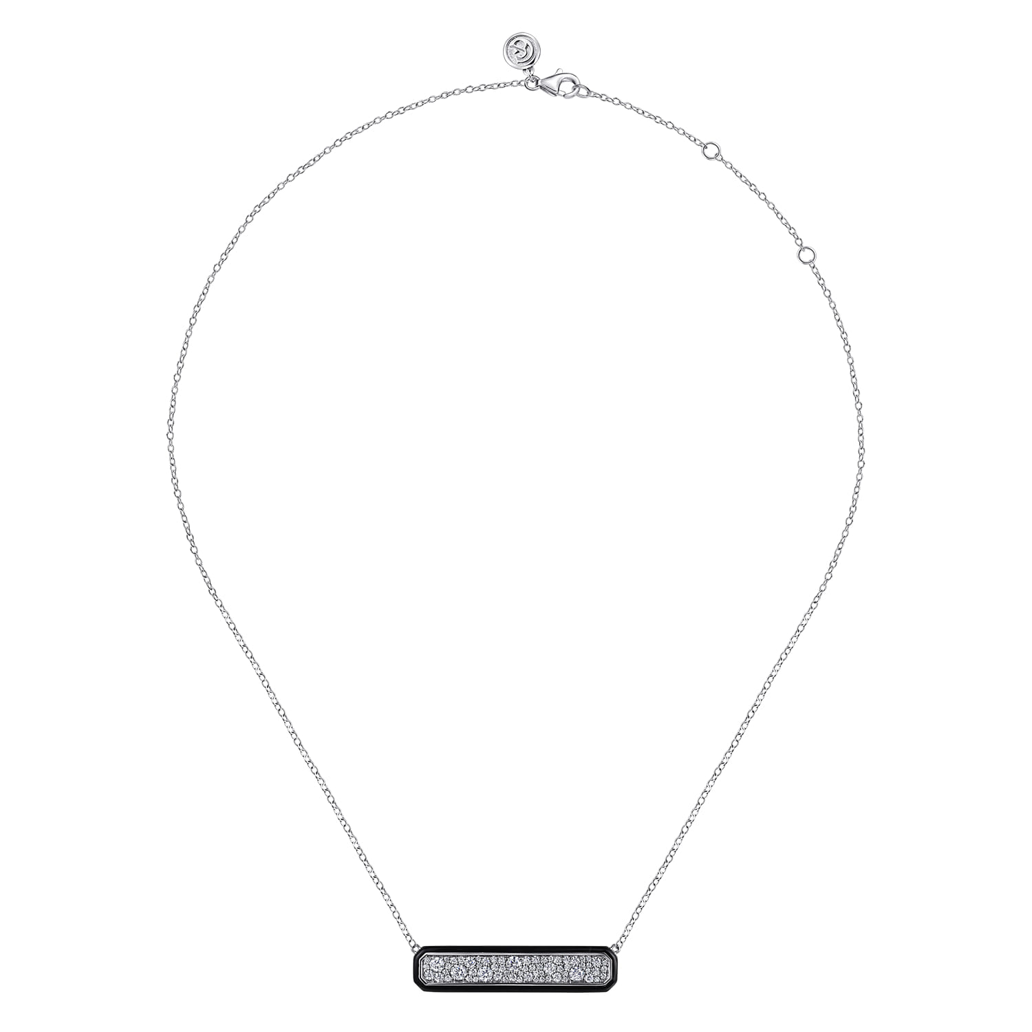 Enamel - 14K White Gold Pave Diamond Bar Necklace with Black Enamel