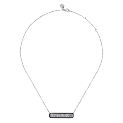 Enamel - 14K White Gold Pave Diamond Bar Necklace with Black Enamel