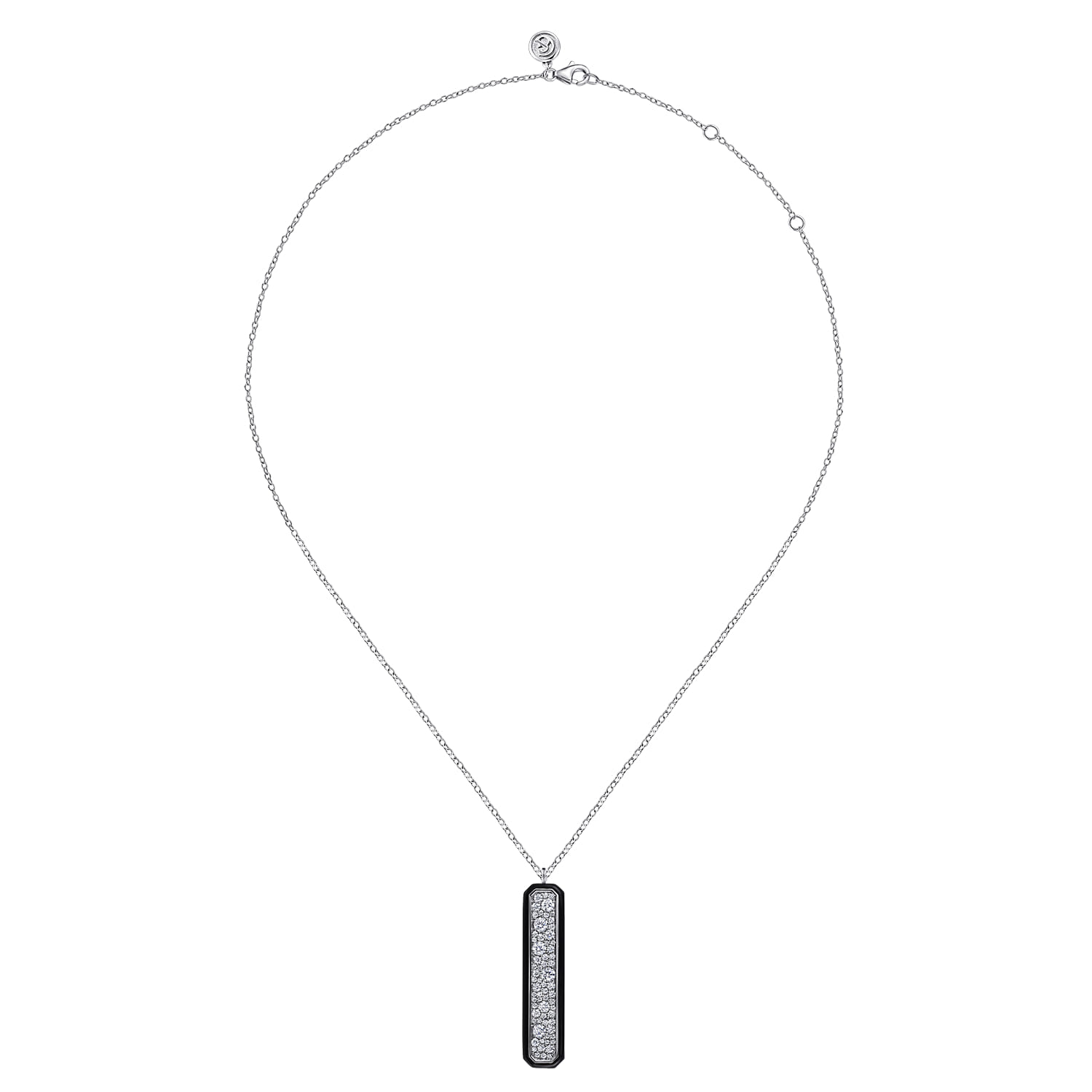 Enamel - 14K White Gold Pave Diamond Bar Necklace with Black Enamel - 1 ct - Shot 2