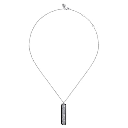 Enamel - 14K White Gold Pave Diamond Bar Necklace with Black Enamel