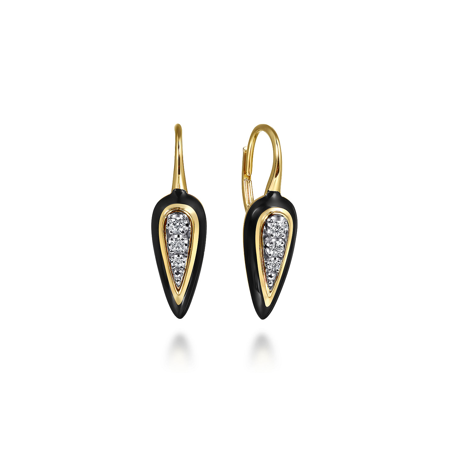 Enamel - 14K White and Yellow Gold Diamond Drop Earrings with Black Enamel