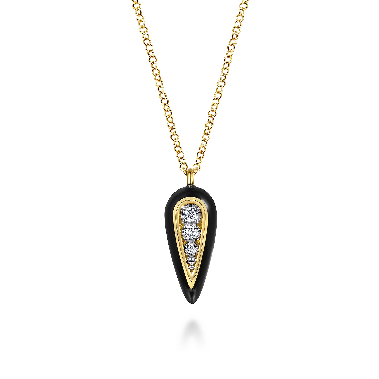 Enamel - 14K White and Yellow Gold Diamond Pendant Necklace with Black Enamel